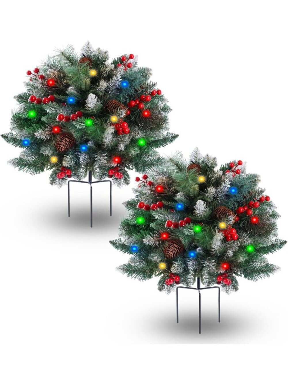 2 Pack Pre-lit Artificial Christmas Urn Filler & Lighted Holiday Decor